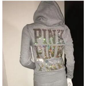 VS PInk mcbling ombre iridescent sequin hooded jacket sweatshirt vintage Htf y2k